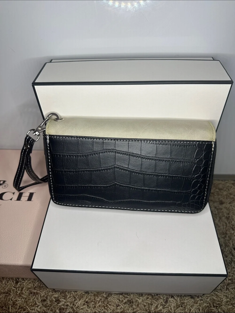 Embellished Gray Wristlet Clutch with Turquoise Accent